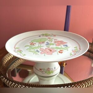 Vintage Bellaire Japan "Water Lily" Pink Blooms Whimsical Garden Cake Stand